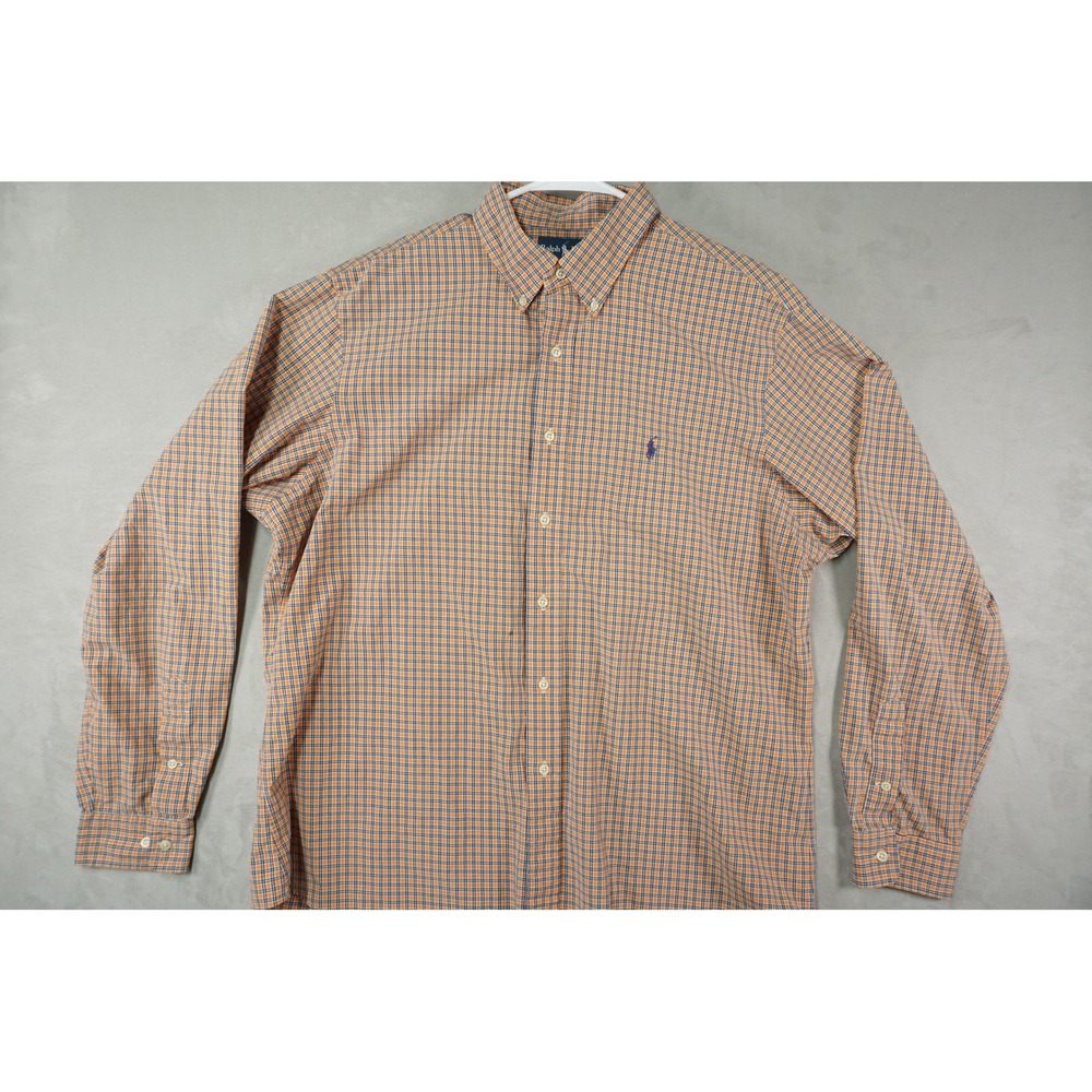 Vintage Ralph Lauren Shirt Mens XL Custom Fit Orange Plaid Button Long Sleeve